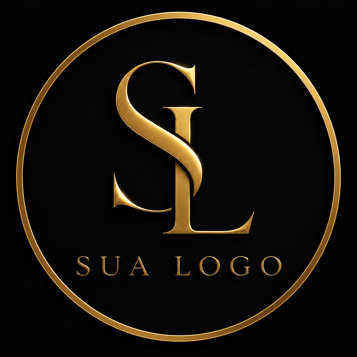 Logomarca Sua Logo em dourado sobre fundo preto